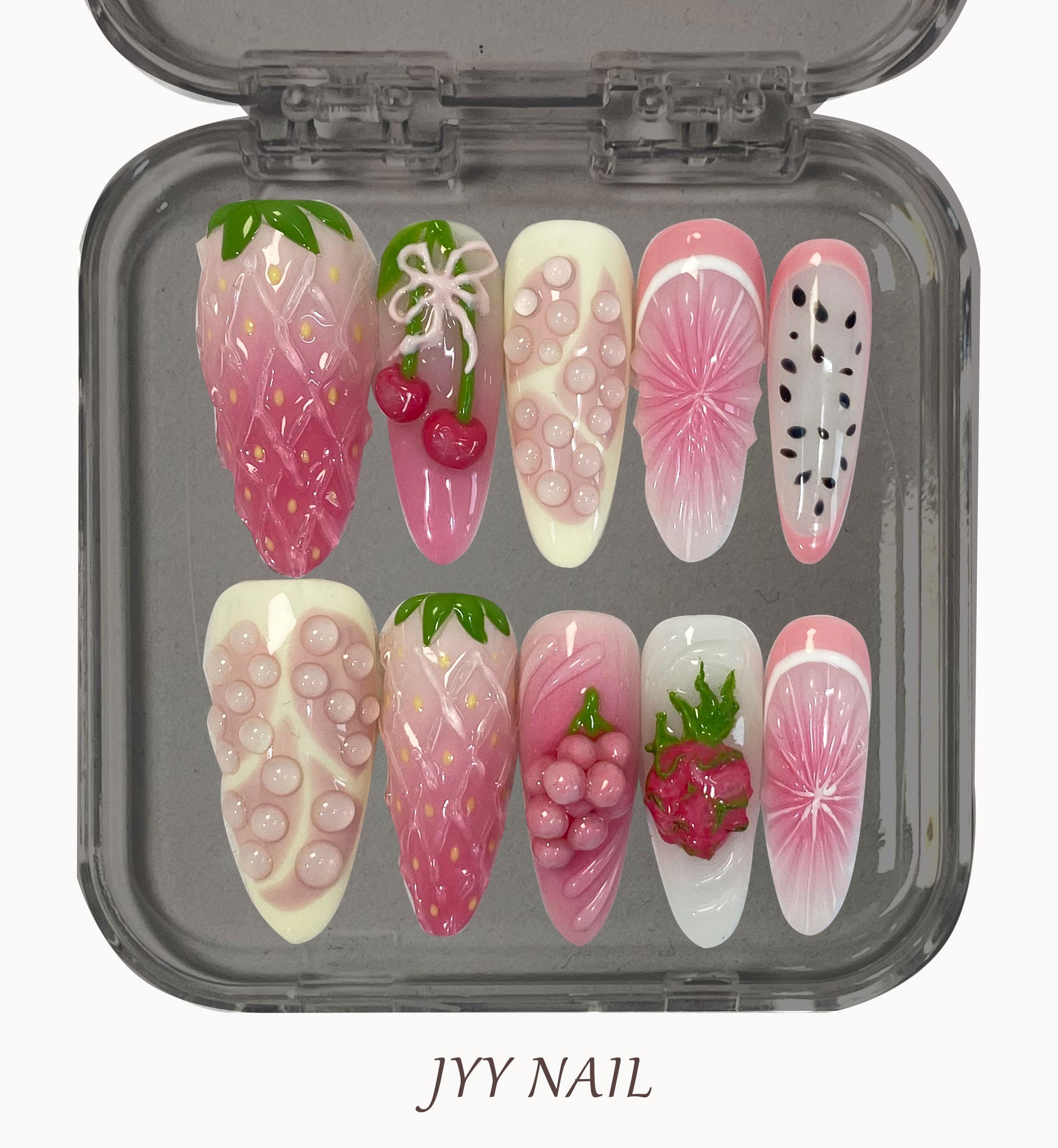 A140 Fruta en la punta de los dedos: Uñas a presión personalizadas de fruta pintada JYY