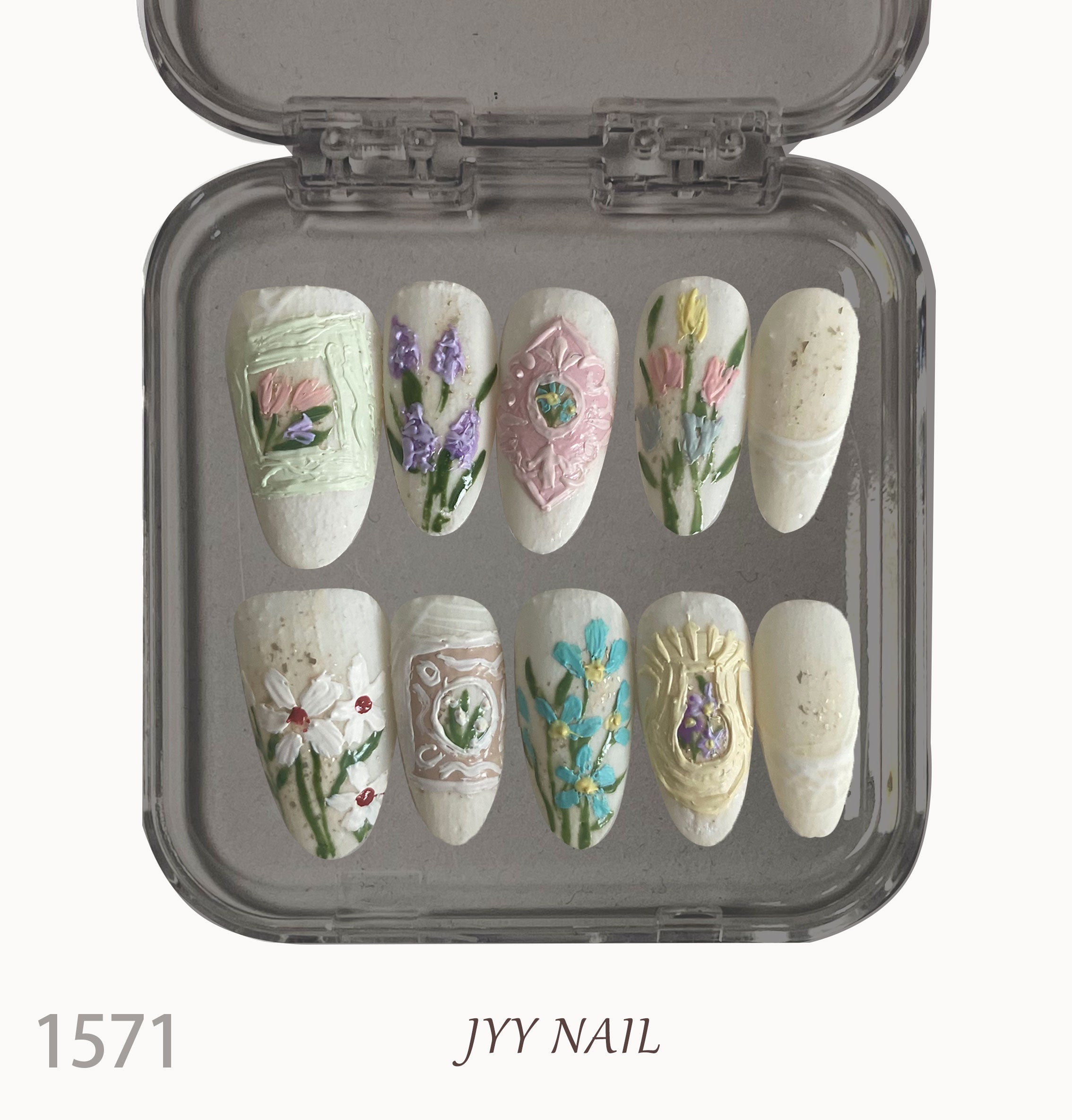 A1253-Meiyi Yi's original designer's heavy hand-painted French cat's eye nail art