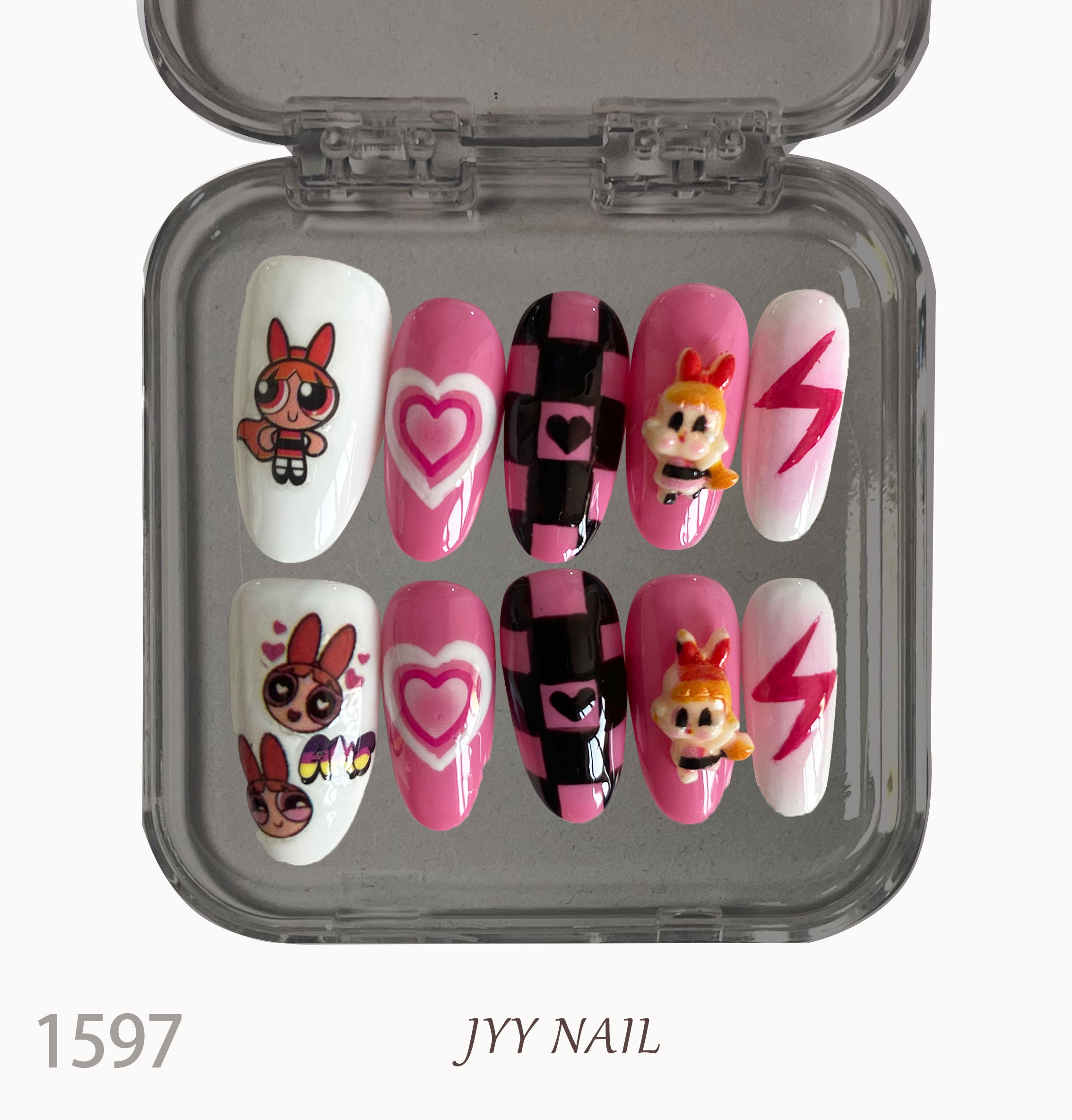 A2705-Meiyi Yi's original designer's heavy hand-painted French cat's eye nail art