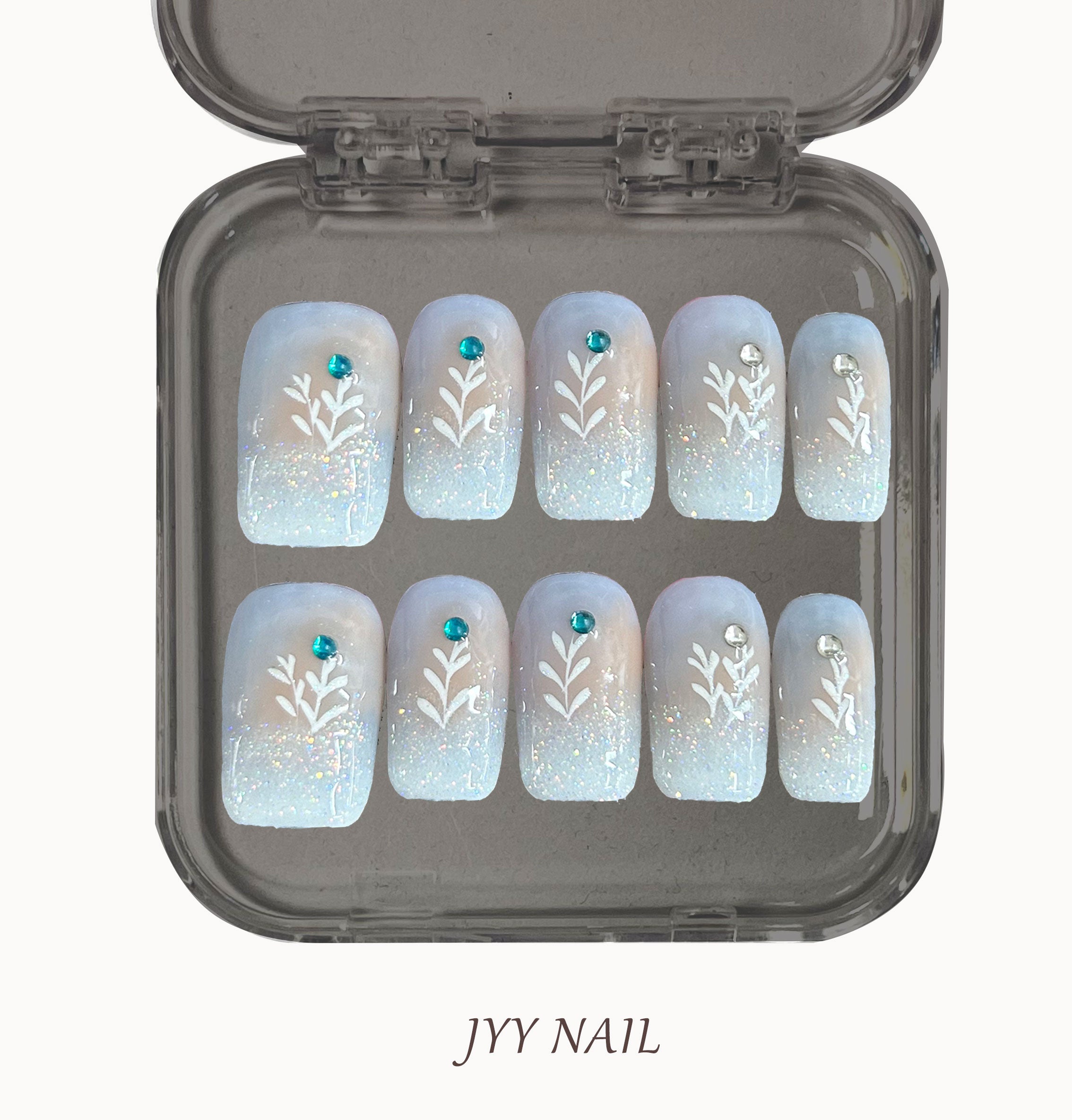 A353:Gradient white reed hand-painted stick diamond high nail