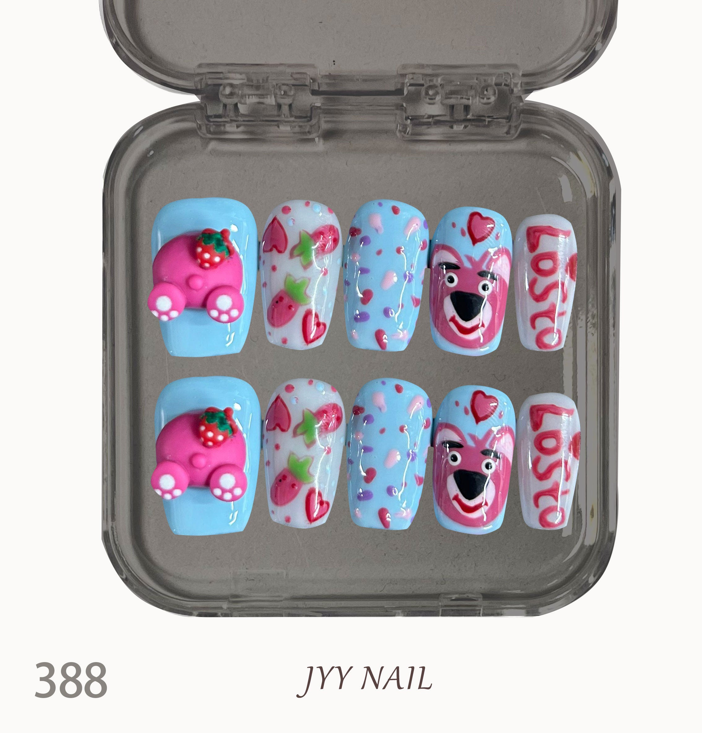 A388 Happy Strawberry Bear:Hand-painted lovely style series high luxury original nail art