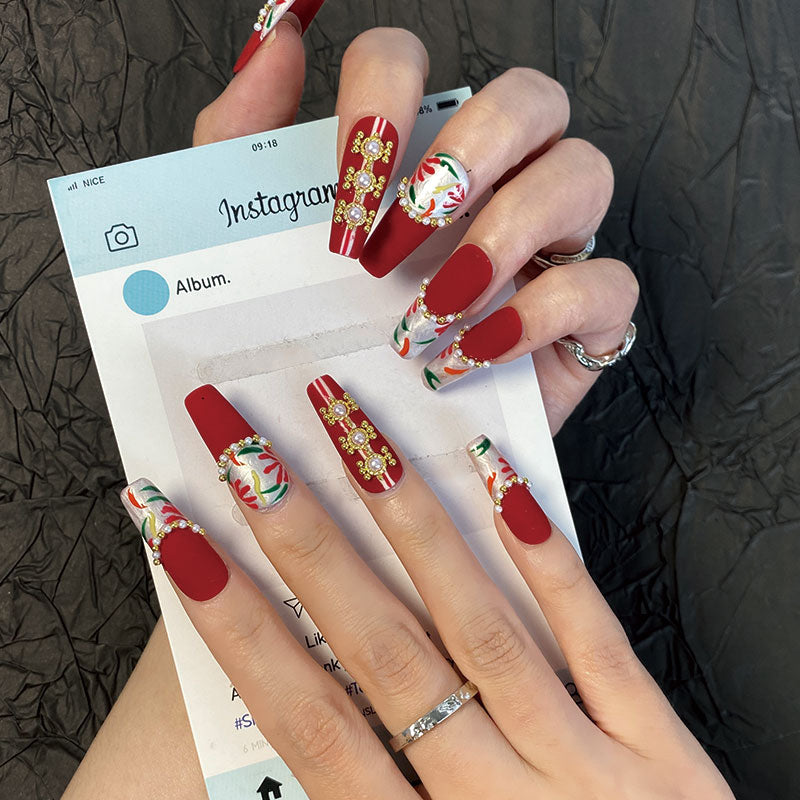 A1894-Meiyi Yi's original designer's heavy hand-painted French cat's eye nail art