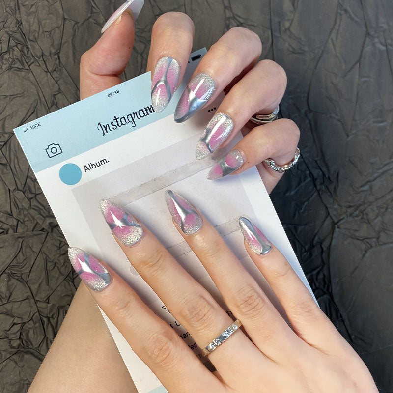 A1891-Meiyi Yi's original designer's heavy hand-painted French cat's eye nail art