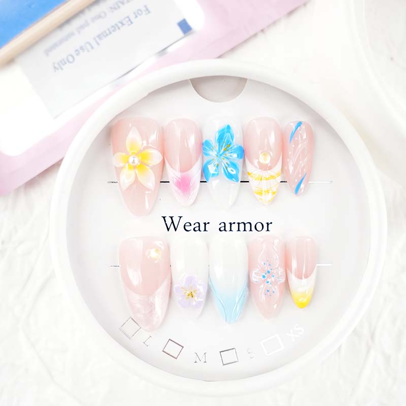 zb55..A display board featuring 24 different styles of fashionable nail wear.