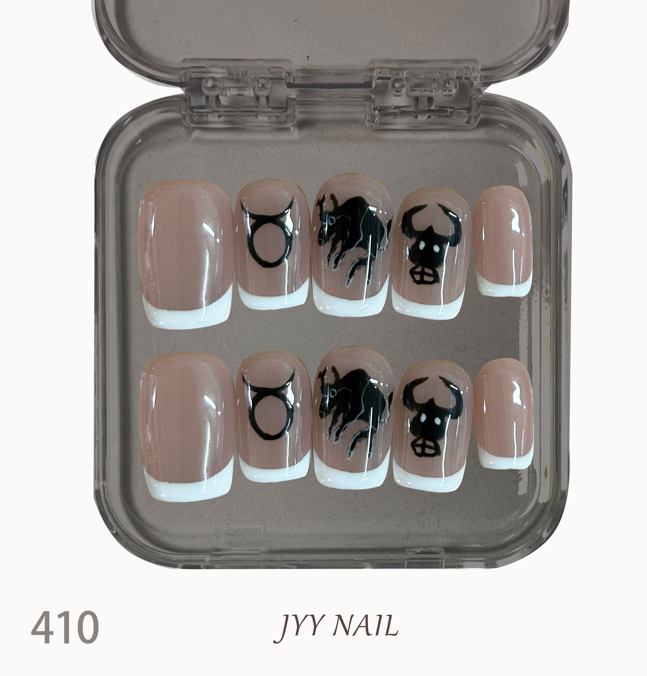 A410 Hand-drawn zodiac ox:White edge French pure hand-painted manicure