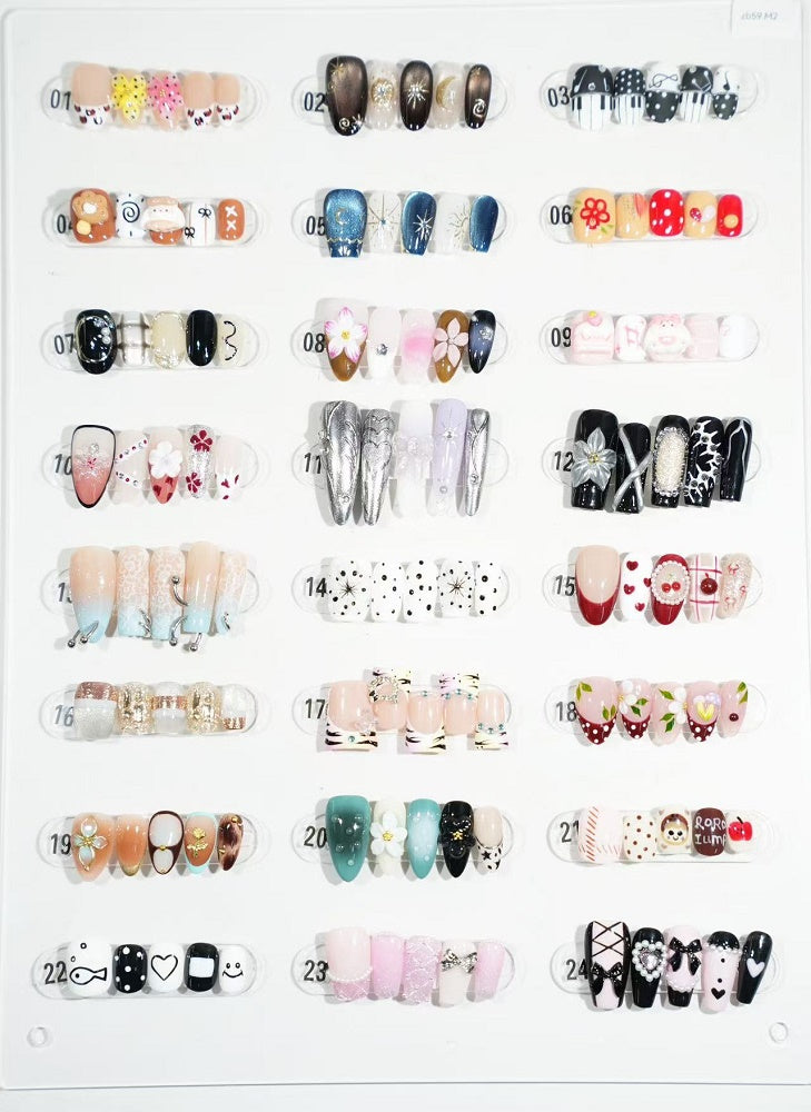 zb59..There are display boards featuring 24 different styles and designs of fashionable and trendy nail wear.