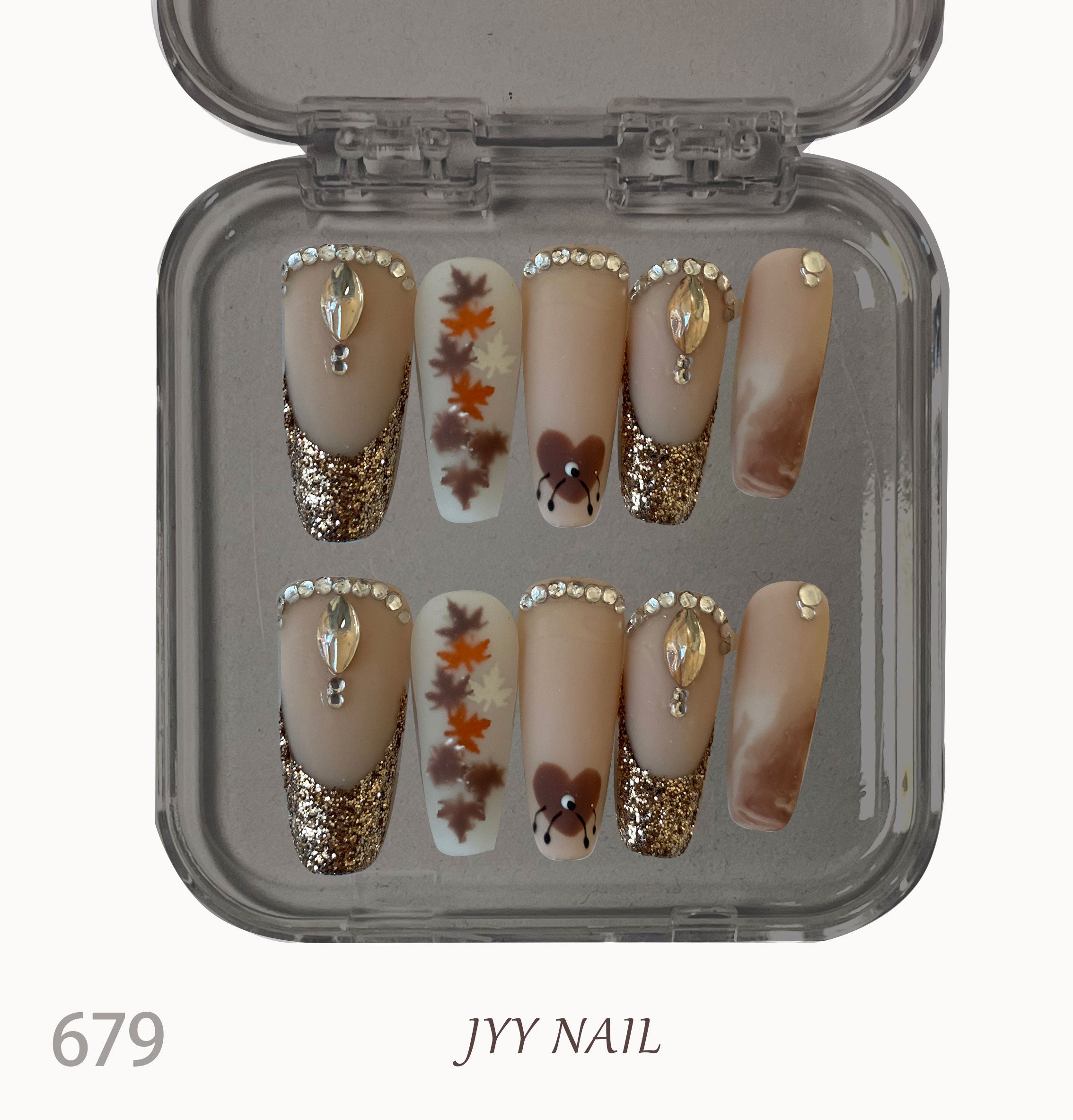 A679Maple leaf:Hand painted maple leaf fine flash nails