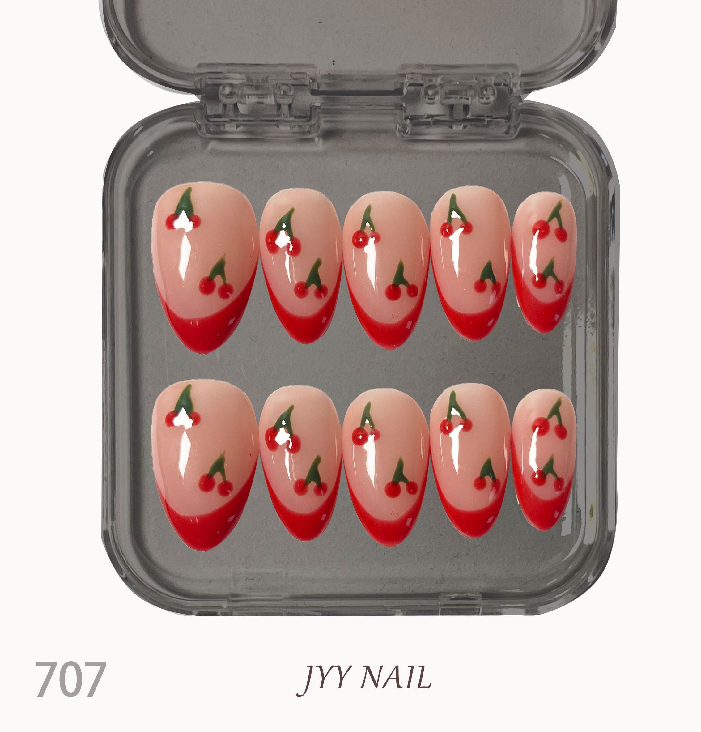 A707French cherry：Hand-painted French cherry nails