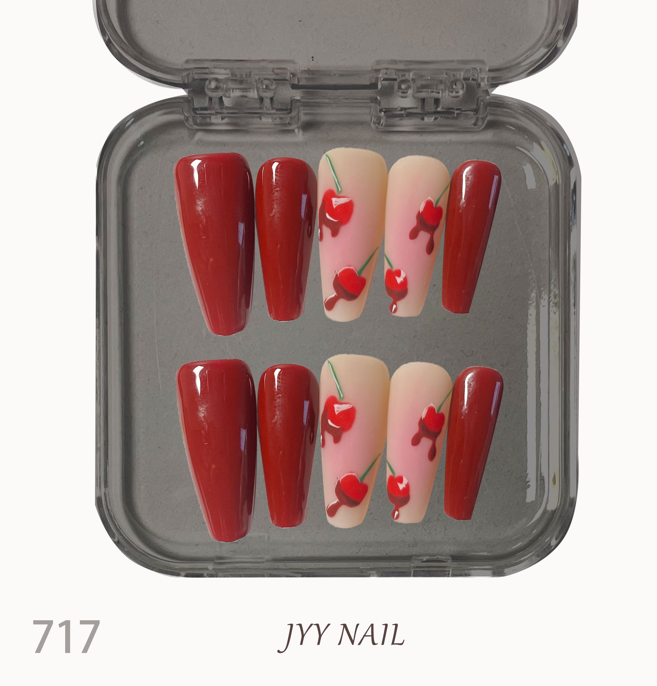 A717Red cherry:Hand painted red cherry nails