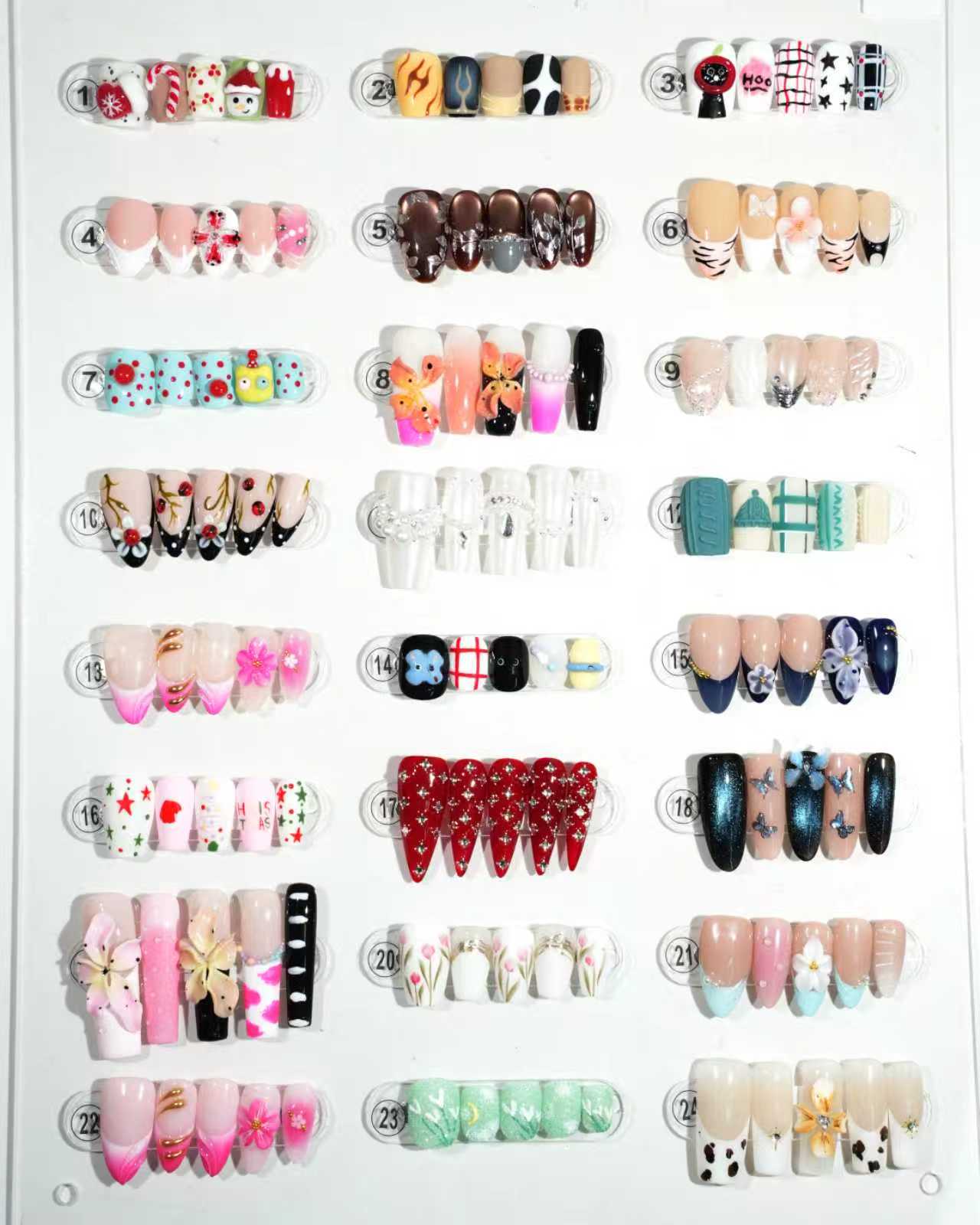 zb67..A display board featuring 24 beautiful and distinct styles of nail art.